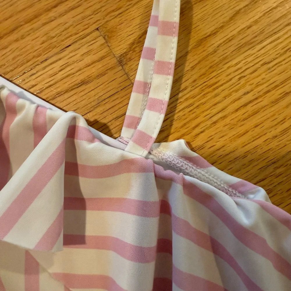 Lila & Jack Toddler Pink and White Striped One Piece bathing suit